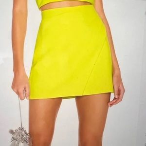 Shaylee Wrap Mini Skirt in Neon Yellow